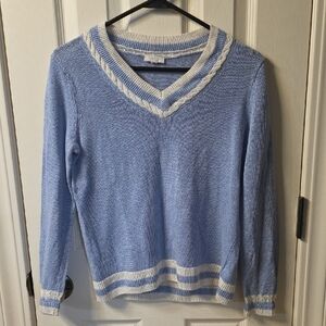 Talbots Light Blue and White V-Neck Sweater